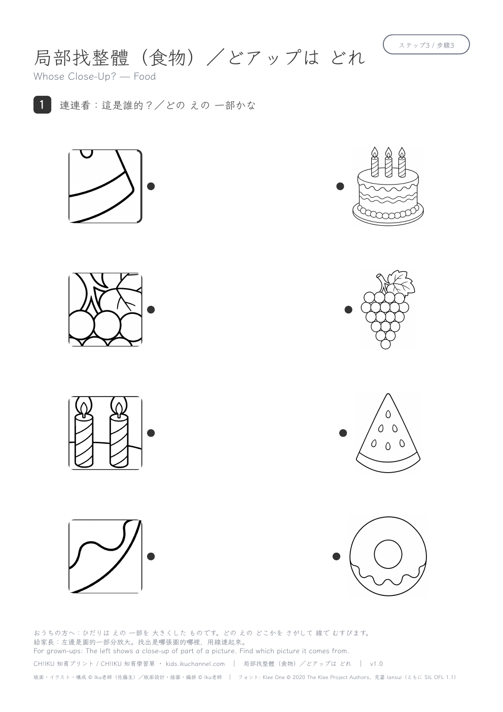 Whose Close-Up? (Food) | Part-to-Whole Worksheet