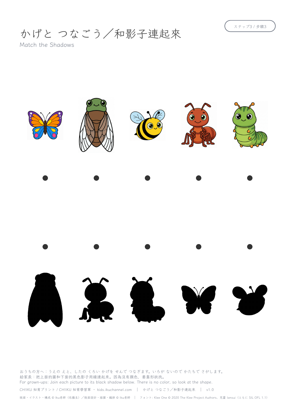 Find the Shadow (insects 2) | Shadow Matching Worksheet