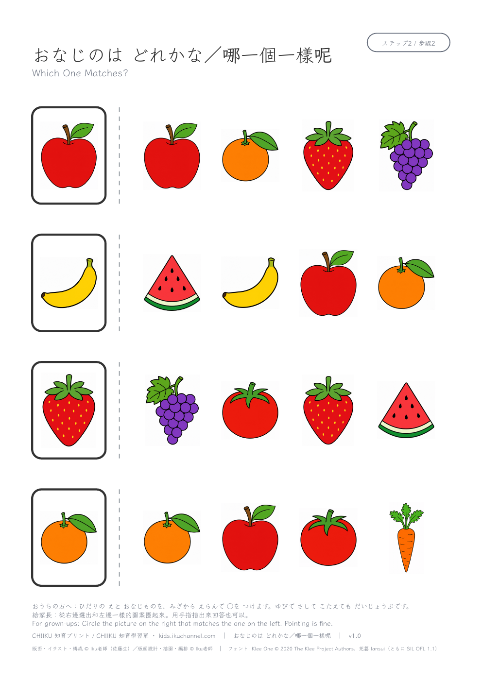 Which One Matches? (fruit, 4 choices) | Matching Worksheet