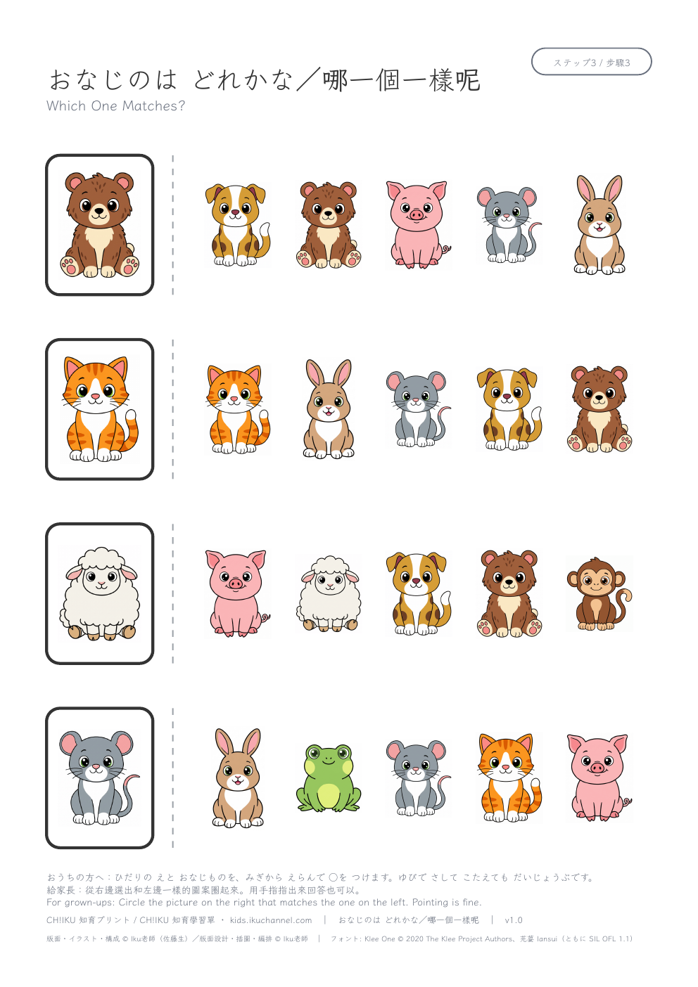 Which One Matches? (lookalike animals) | Matching Worksheet