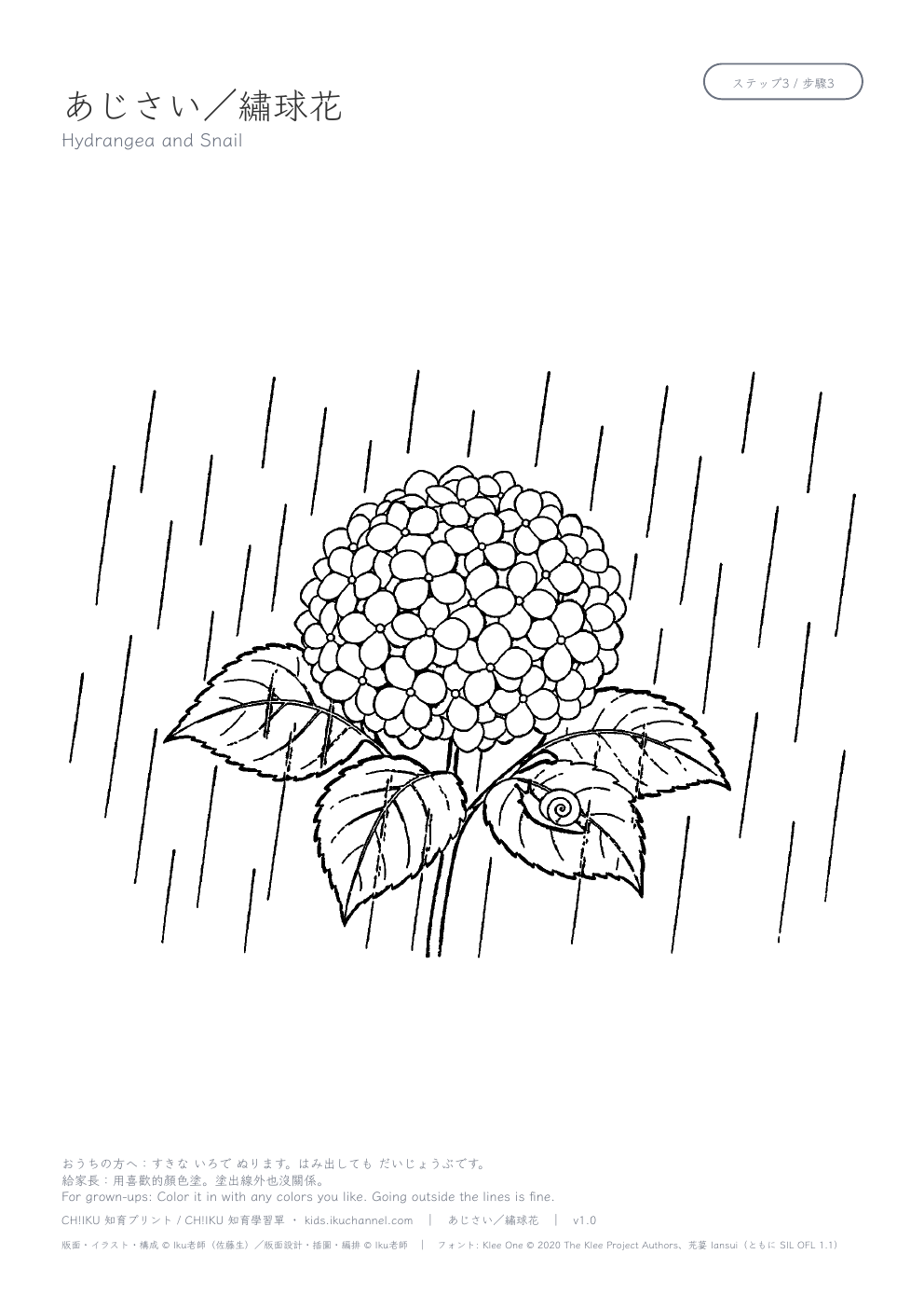 Hydrangea and Snail Coloring Page