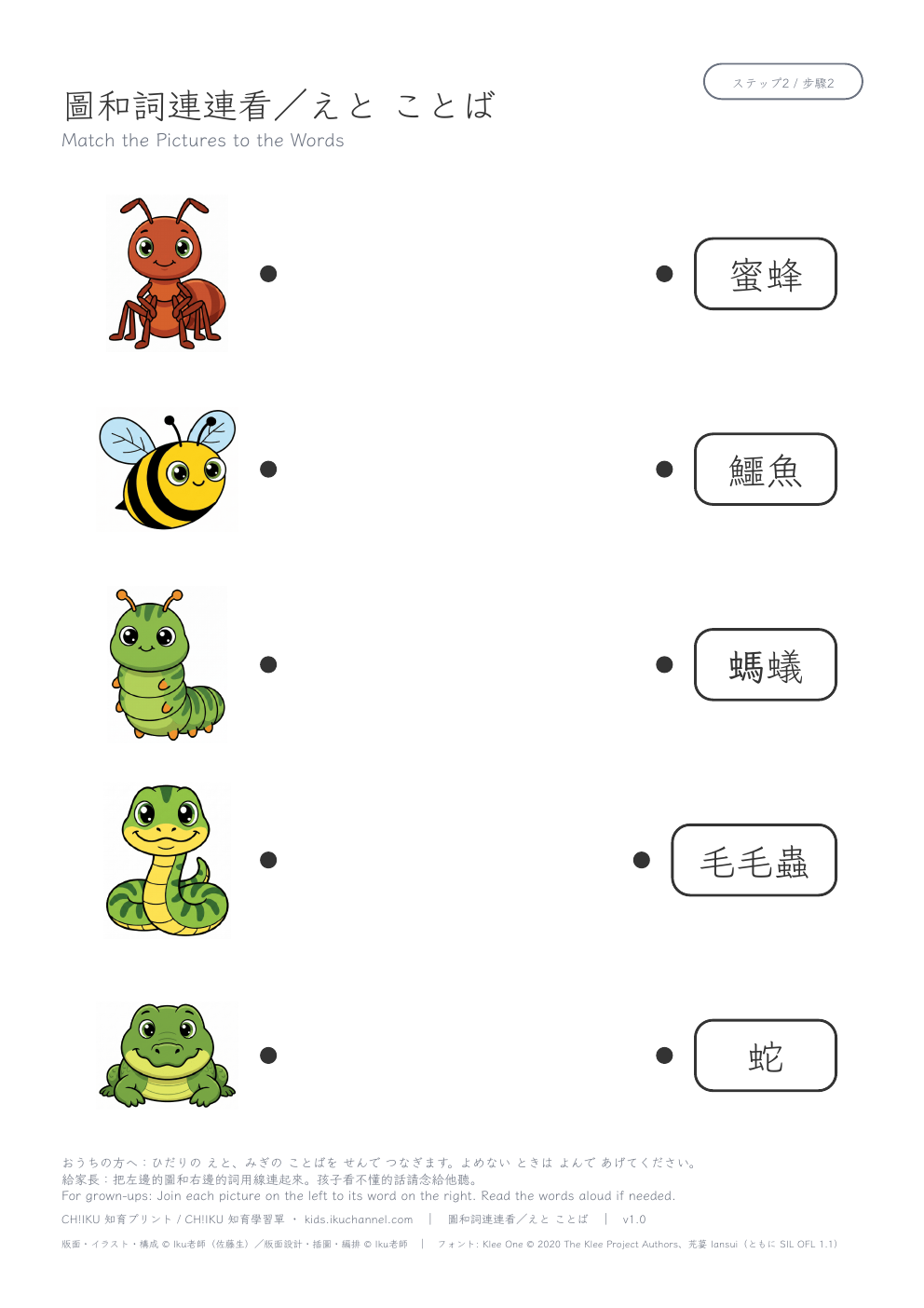 Match Pictures to Words: Insects 2 (Traditional Chinese) | Vocabulary Worksheet
